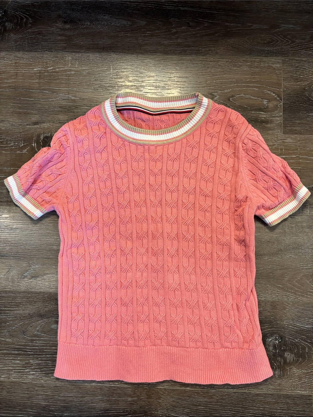 Tommy Hilfiger Coral Pink Cable Knit Short Sleeve Sweater